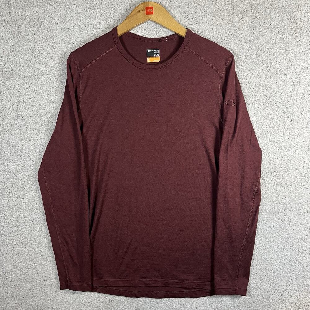 Icebreaker Merino 200 Mens M Red Long Sleeve Base Layer Outdoor Hiking